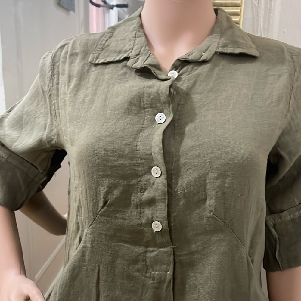 Elena baldi Olive Green Button-Up Shirt Dress made in Italy - Picture 7 of 12